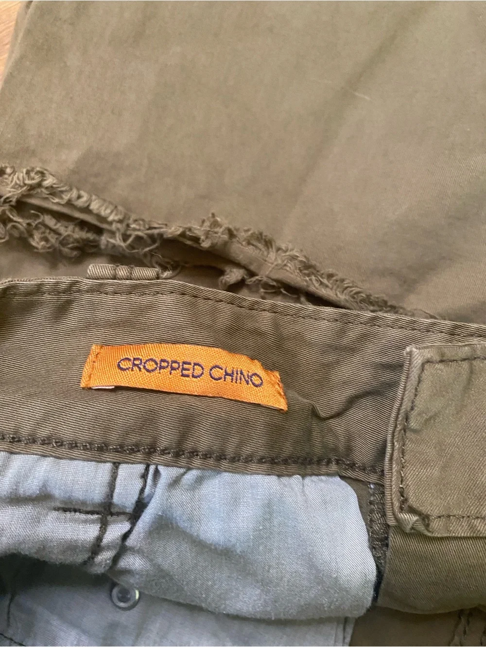 Tory Burch Cropped Chino Pants Women’s Size 26 Olive Green Raw Hem